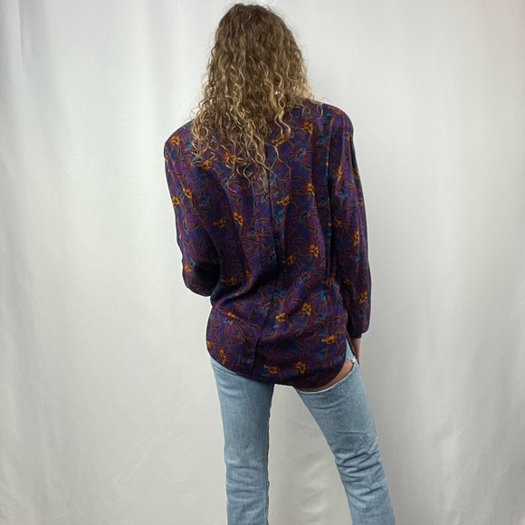 Vintage Christian Dior 80's Pattern Button Up in Purple Multi Size 8 - Picture 5 of 9
